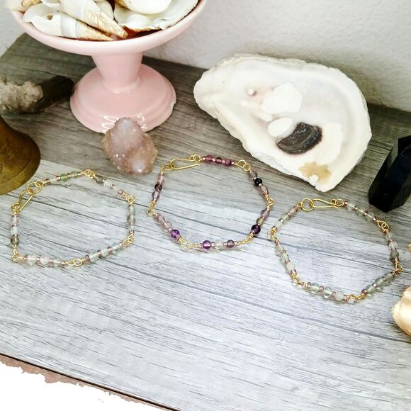 Rainbow Fluorite Crystal Beaded Bracelet, Gemstone Bracelet, 7" 1 PC - Picture 6 of 6